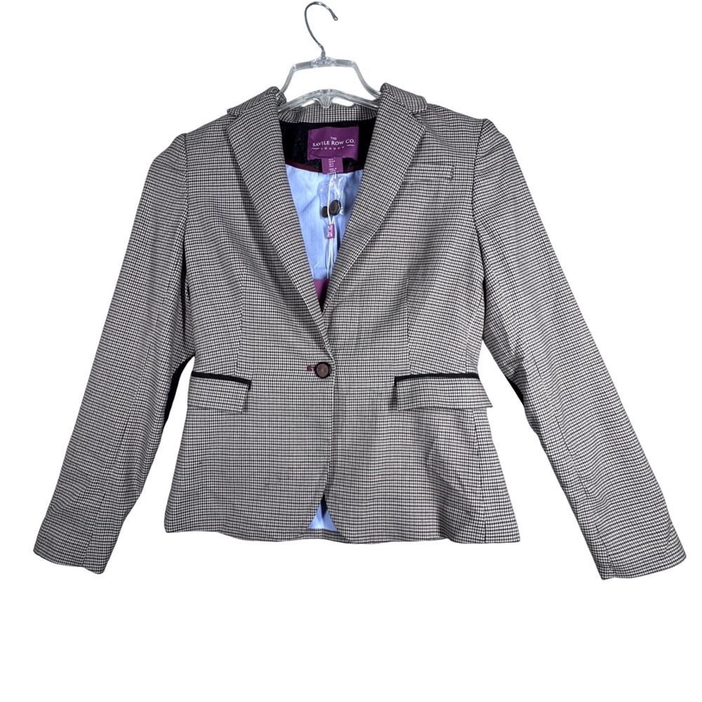 Savile Row Blazer Women‎ Small Black Brown Houndstooth Elbow Patch Career